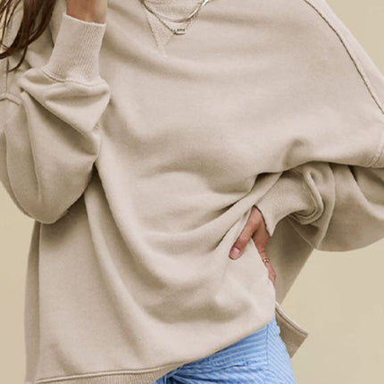Side Slit Round Neck Long Sleeve Sweatshirt