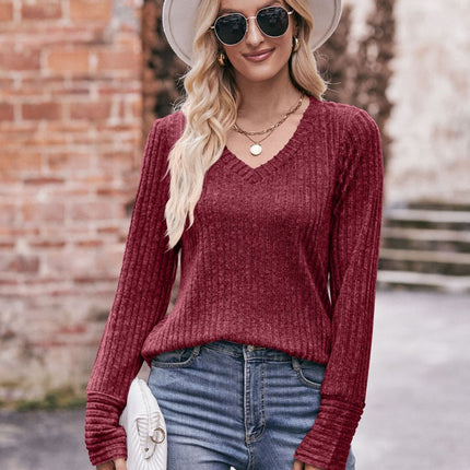 Double Take V-Neck Long Sleeve Ribbed Top