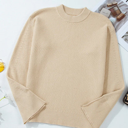 Textured Round Neck Long Sleeve Sweater