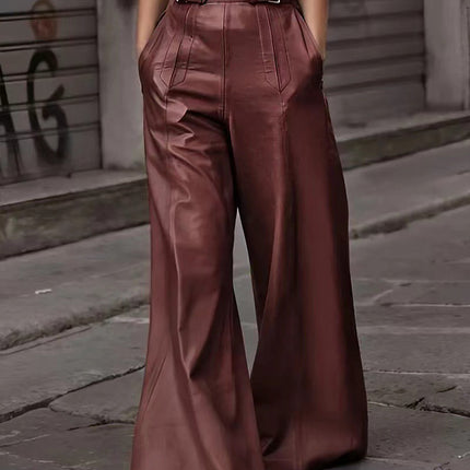 Half Elastic Waist Wide Leg Pants