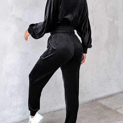 Zip Up Long Sleeve Cropped Top and Joggers Set