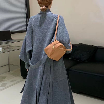 Autumn And Winter New Elegant Belt Knitted Trench Coat For Women