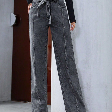 Tied Straight Leg Jeans with Pockets