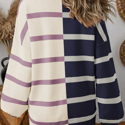 Striped Round Neck Long Sleeve Knit Top