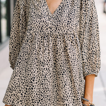 Animal Print V-Neck Three-Quarter Sleeve Blouse