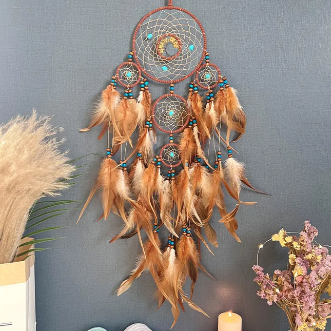 2023 New Dream catchers Retro 5 Ring Dream Catchers Home Decoration Indians Natural Stone Tree of Life Dreamcatcher Wall Hanging