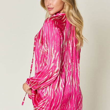 Double Take Full Size Printed Button Up Long Sleeve Shirt - Vickie Lynn's