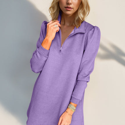 Double Take Textured Quarter Zip Long Sleeve Dress - Vickie Lynn's