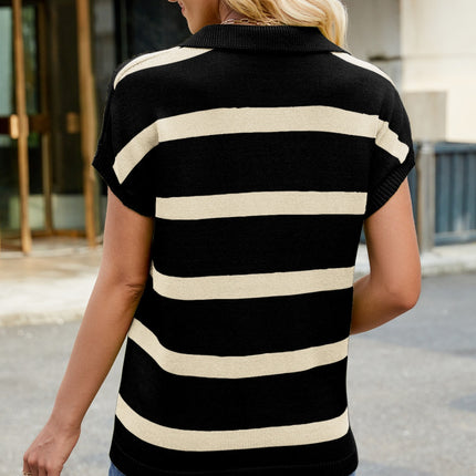 Striped Johnny Collar Cap Sleeve Sweater