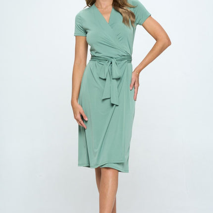 RENEE C Tie Front Surplice Short Sleeve Dress