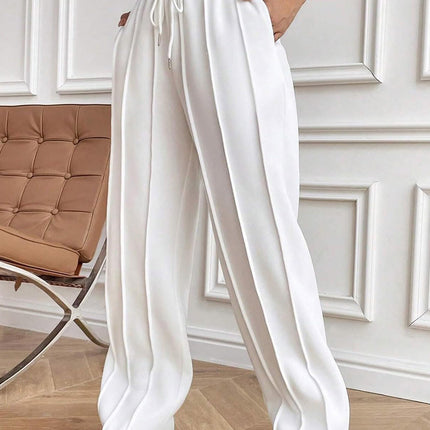 Drawstring Elastic Waist Pants with Pockets