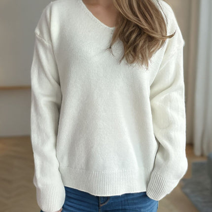 V-Neck Dropped Shoulder Long Sleeve Sweater