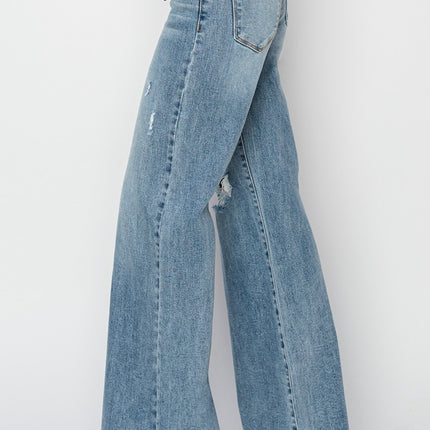 RISEN Mid Rise Button Fly Wide Leg Jeans