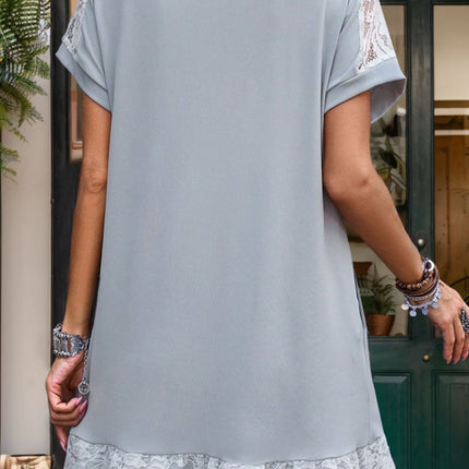 Lace Detail Round Neck Short Sleeve Dress