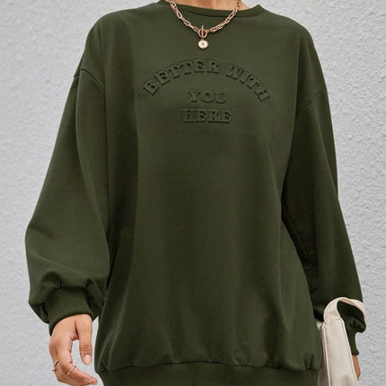 Stereoscopic Letter Round Neck Long Sleeve Sweatshirt