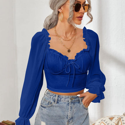 Mesh Sweetheart Neck Flounce Sleeve Top