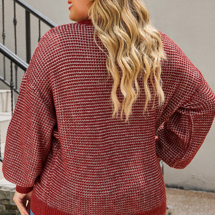 Plus Size Waffle-Knit Round Neck Dropped Shoulder Sweater