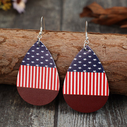 Stars and Stripes PU Leather Teardrop Earrings