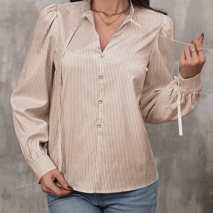 Tied Striped Long Sleeve Blouse