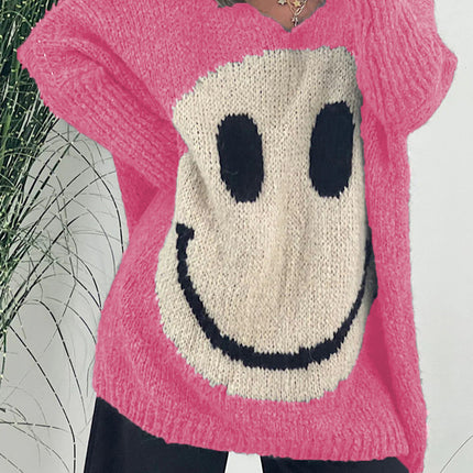 Smiling Face V-Neck Long Sleeve Sweater