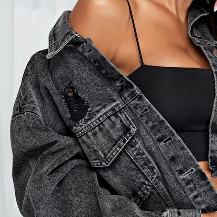 Dropped Shoulder Collared Neck Denim Jacket