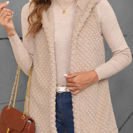 Texture Solid Color Hooded Vest Coat