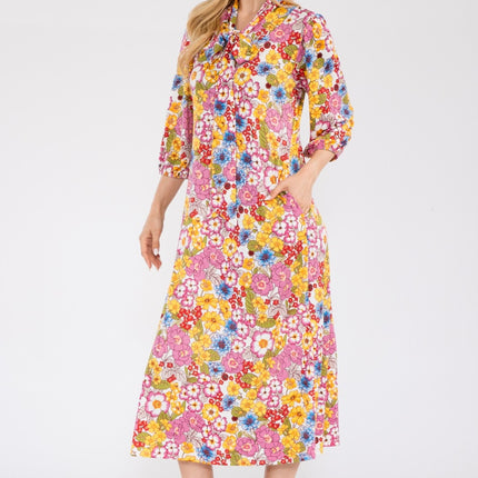 Celeste Full Size Floral Midi Dress with Bow Tied