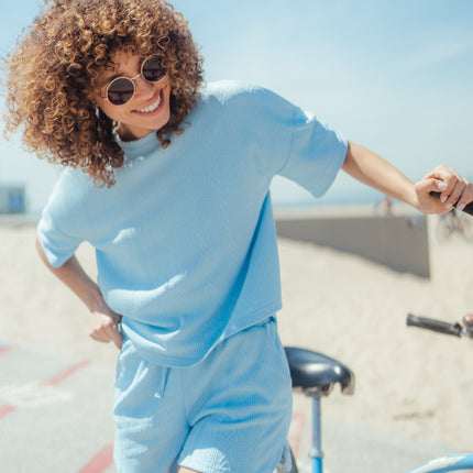 Textured Round Neck Top and Shorts Set