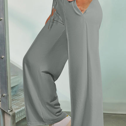 Drawstring Wide Leg Pants with Pockets