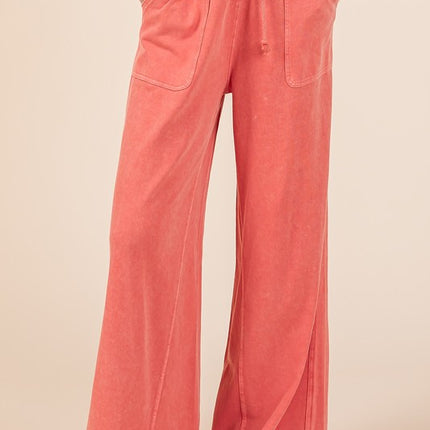Mittoshop Mineral Wash French Terry Drawstring Wide Leg Pants