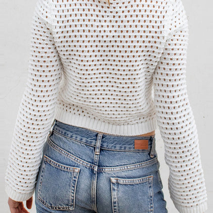 Openwork Round Neck Long Sleeve Knit Top