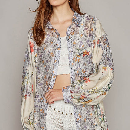 POL Long Sleeve Floral Button Down Shirt