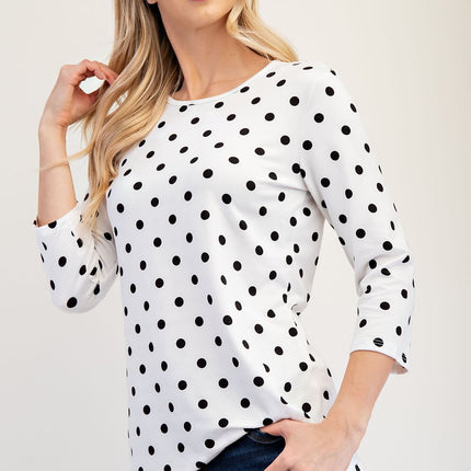 Celeste Full Size Polka Dot Round Neck Three-Quarter Sleeve T-Shirt