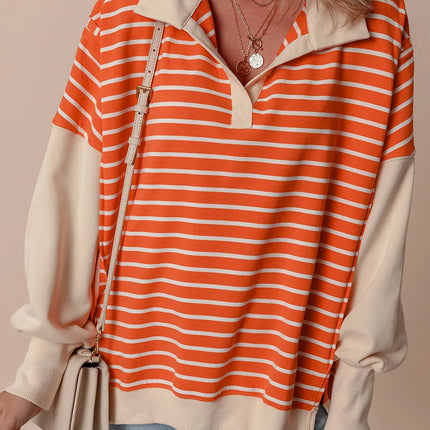 Slit Striped Long Sleeve Sweatshirt