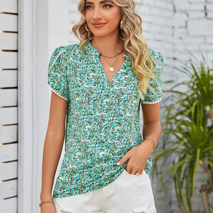 Double Take Floral Notched Neck Blouse