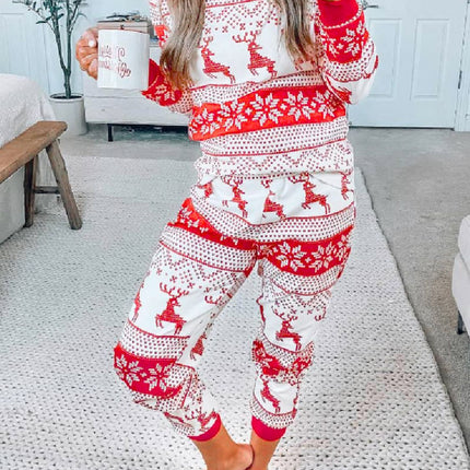 Full Size Christmas Element Round Neck Top and Pants Set