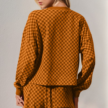Double Take Checkered Half Button Top and Shorts Set - Vickie Lynn's