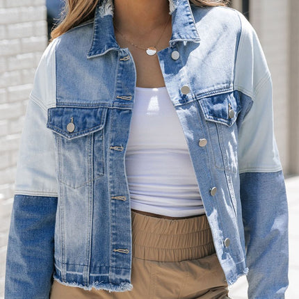 Distressed Button Up Drop Shoulder Denim Jacket