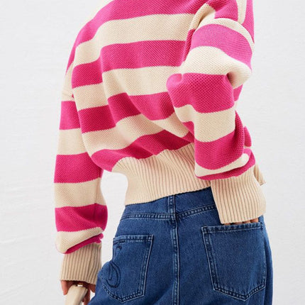 Striped Button Down Drop Shoulder Cardigan