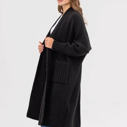 Pocketed Open Front Long Sleeve Longline Cardigan
