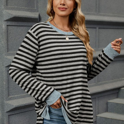 Striped Round Neck Long Sleeve T-Shirt