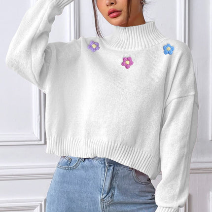 Flower Turtleneck Long Sleeve Sweater