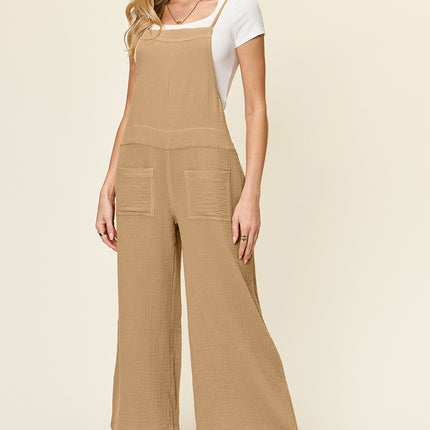 Double Take Full Size Texture Sleeveless Wide Leg Overall
