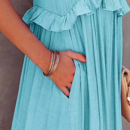 Ruffled Sleeveless Tiered Maxi Dress with Pockets