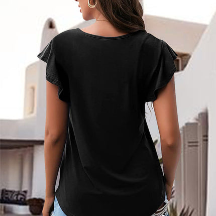 Ruffled Round Neck Cap Sleeve Blouse