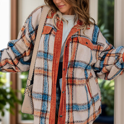 Plus Size Plaid Button Down Jacket