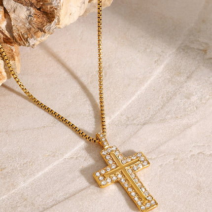 18K Gold-Plated Inlaid Zircon Cross Necklace