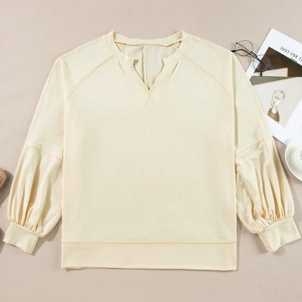 Slit Notched Long Sleeve Blouse