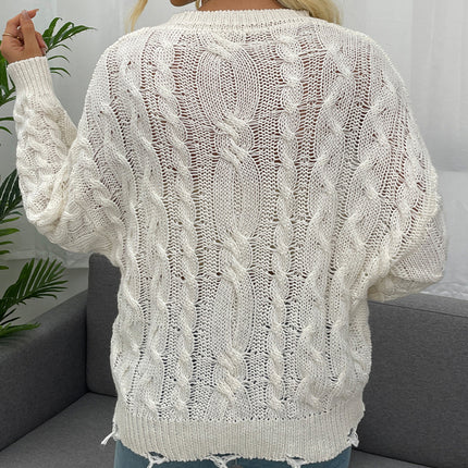 Shiny Openwork Distressed Long Sleeve Sweater