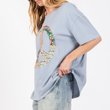 SAGE + FIG Peace Sign Round Neck Half Sleeve T-Shirt